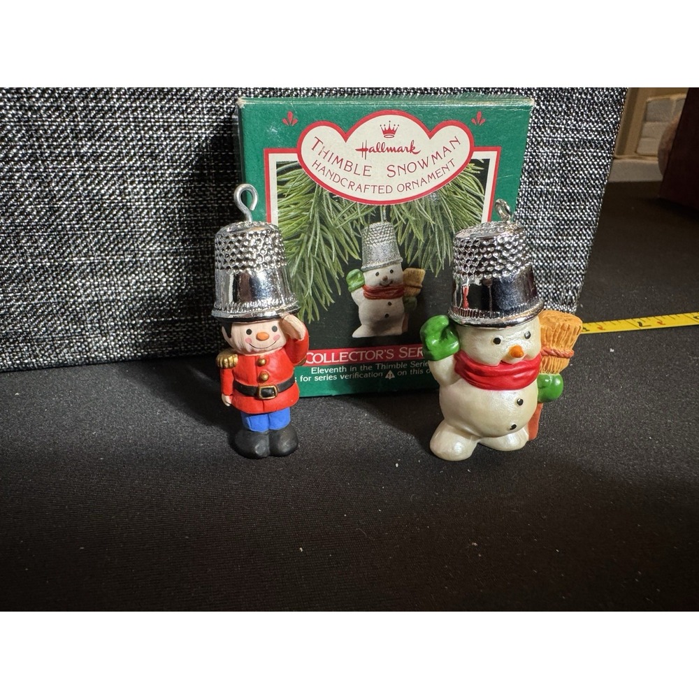 Hallmark Thimble Snowman Soldier Christmas Ornament Box 1988 VTG Collector